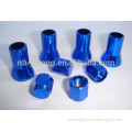 Set Of 4 Blue Color Aluminum Tire Valve Stem Sleeves And Hex Caps